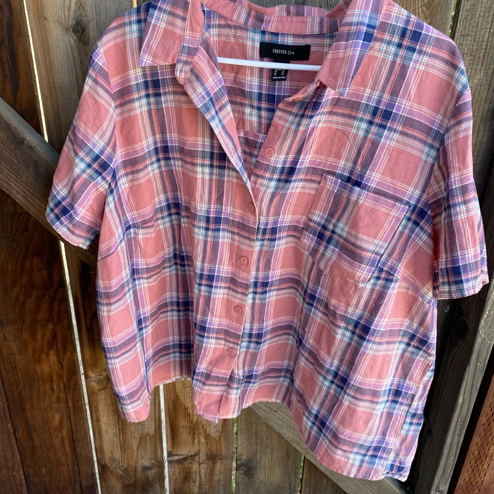 cropped plaid button top